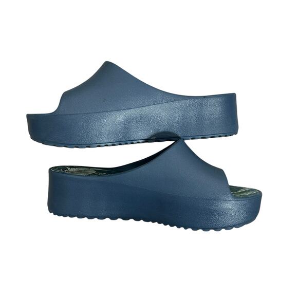 Baretraps Parvati Platform Slides Womens 10 Blue Slip On Open Toe Leaf Print - Picture 7 of 11